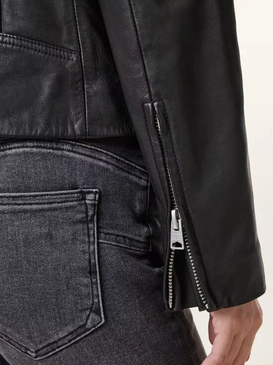 AllSaints Dalby Slim Fit Leather Biker Jacket Classic Jacket US 8 - Picture 4 of 13